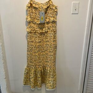 NWT Antonio Melani yellow print midi dress.